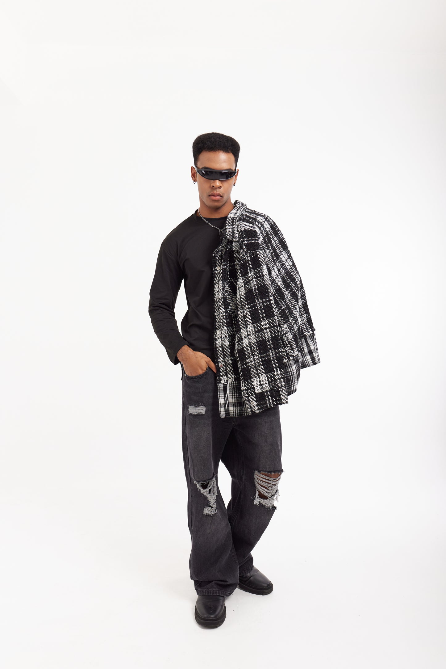 T-Shirt Double layer Plaid style on Light